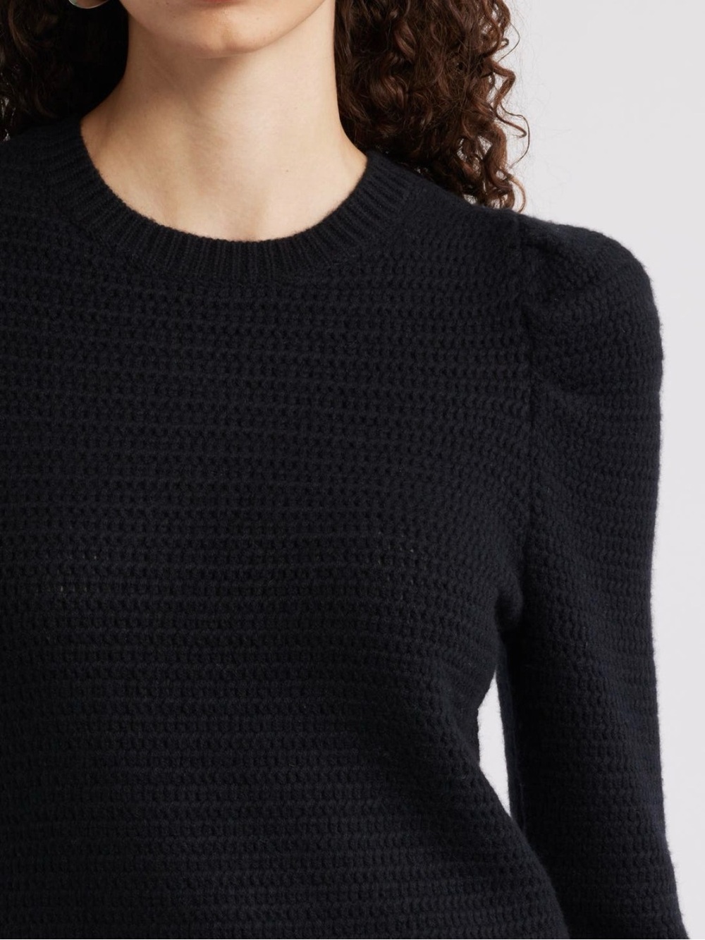 🆕 Nordstrom | Wool & Cashmere Black Puff-Sleeve Pullover Sweater SZ medium - Picture 5 of 12
